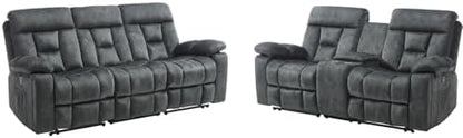 EBELLO 2 Pieces Recliner Sofa Couch Furniture Set, Overstuffed Reclining Loveseat Recliner Couch and Wide 3PC Bonded Sofa Set for Living Room, Dark Greenish-Grey