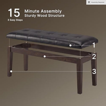 Signature Design by Ashley Haddigan 1-Piece Dining Bench, Faux Leather | Classic button tufted seat, Wood and engineered wood frame, 18.75 in seat height, 2-person capacity, Dark brown finish