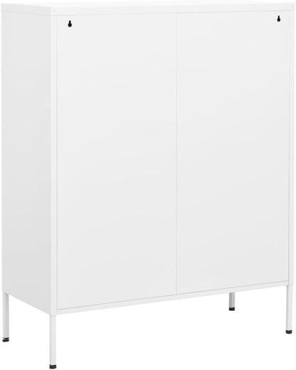 White Steel Cabinet 31.5x13.8x40 in, 2-Door Pantry w/ 2 Drawers, Adjustable Shelf, 220 lb Load for Bath/Kitchen/Garage