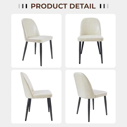 Leather Dining Chairs Set of 4, Modern Dining Room Chairs with Curved Backrest and Metal Legs Chenille Upholstered Fabric Kitchen Side Chair for Living Room, Restaurant, Cafe, Comedor, Leather, Beige