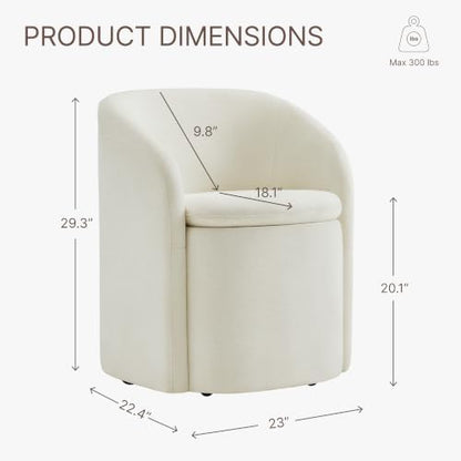 KISLOT Upholstered Dining Chairs with Casters, No Assembly Rolling Modern Dining Room Chairs with Hidden Storage & Barrel Backrest, Accent Chair for Bedroom, Living Room, Dressing, Linen, Set of 1
