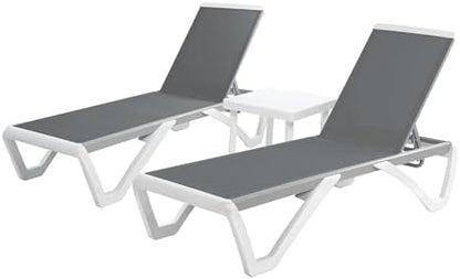 Kozyard 3-Piece Outdoor Chaise Lounge Set Fully Flat Adjustable Lounger | Aluminum Frame & Resin Legs, Textilene Fabric for Poolside, Backyard & Beach Gray, 2 Chairs + Table
