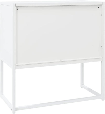 White Steel Sideboard with Adjustable Levelers, Modern Rectangular Storage Cabinet for Living Room and Dining Room, Sleek Design with Single Shelf, Sturdy Powder-Coated Steel