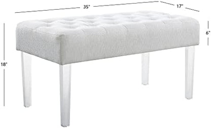 Linon Ella Glitz Acrylic Leg Bench, 35"Wx17"Dx18"H, White