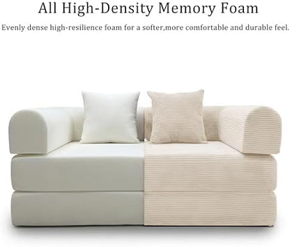 Futon Sofa Bed Modular Loveseat Sleeper Folding Pull Out Couch with Pillows, No Assembly Required Couch for Living Room Bedroom Guest Room (Beige, 53.15" Loveseat Sofa)