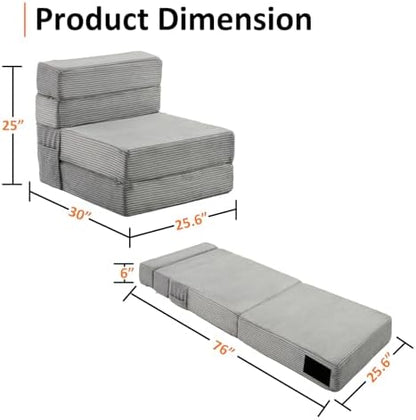 JKMAX Single Size Folding Sofa Bed - 4 in 1 Convertible Sleeper Chair - High Density Memory Foam Futon Couch - Foldable Bed for Living Room Bedroom (Dark Grey)