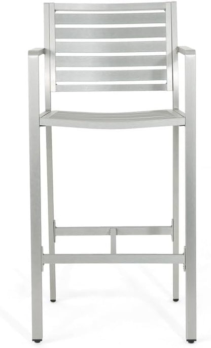 Saiveina Outdoor 29.50" Barstools with Rust-Proof Aluminum Frame, Set of 2, Silver