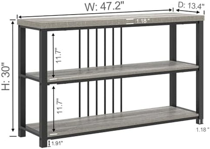 FOLUBAN Console Tables for Entryway, Sofa Table with 3 Tier Storage for Living Room Hallway Foyer Behind Couch, Rustic Light Grey