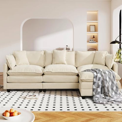 SoarFlash 113.78" Chenille L Shaped Modular Sofa with Ottoman,Beige