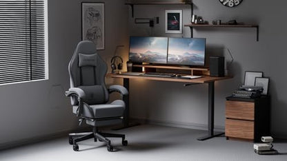 Dowinx Gaming Chair Fabric with Pocket Spring Cushion, Massage Game Chair Cloth with Headrest, Ergonomic Computer Chair with Footrest 290LBS, Black and Grey