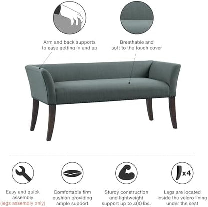Madison Park Accent Bench, Upholstered with Nailhead Trim, & Padded Seat Entryway Bench Small, End of Bed Bench with Back, 49.5" W x 19.25" D x 23" H, Slate Blue