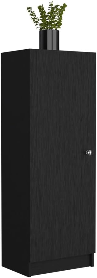 Kitchen Pantry 47" H, One Door Cabinet, Four Interior Shelves, Black