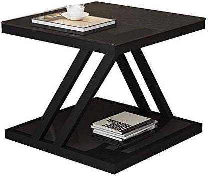 Telephone Table, Nordic Modern Square Side Table Living Room Sofa Coffee Table Telephone Table Bedroom Bedside Table 2-Tier Storage Table(Black