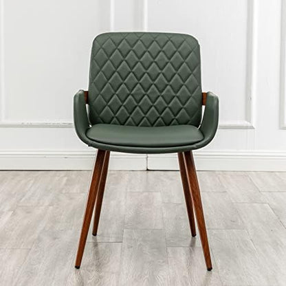 LUNLING Mid Century Modern Faux Leather Dining Chairs Set of 2, Green, Upholstered Seat, Metal Legs, Adjustable Foot for Kitchen Dining Room Desk Chairs