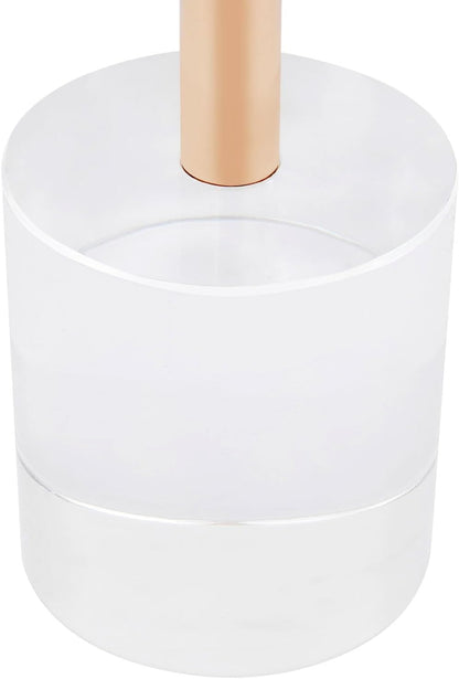 Modern Side Table with Cylindrical Base, Clear Acrylic End Table, Brushed Brass Metal Side Table for Office Living Room and Bedroom (Medium Round Base)