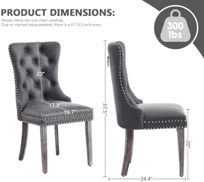 Leather Dining Chairs, Upholstered Dining Room Chairs, Grey, Set of 6 | Dining Chairs Set of 6, Leather Fabric, High Wing Back, Metal Pull Ring, Wood Frame, Mid Century Modern