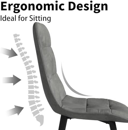 Velvet Dining Chairs Set of 4, Mid Century Upholstered Gray Dining Room Chairs Tufted Upholstered Kitchen Chairs Set of 4 for Dining Room, Bedroom, Living Room, Gray