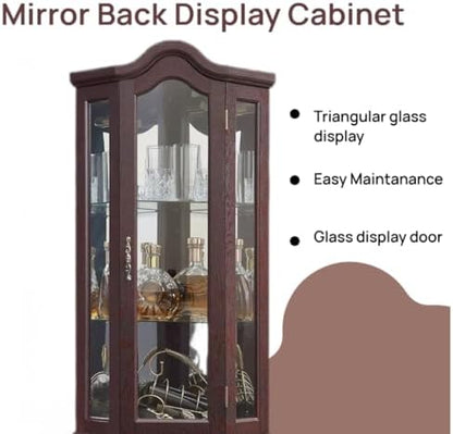 70" Lighted Corner Curio Cabinet,Inside Mirror Corner Glass Display Case with Tempered Glass Door for Living Room, Antique Collectibles, Wine & Bar Glass Storage, Lights Included