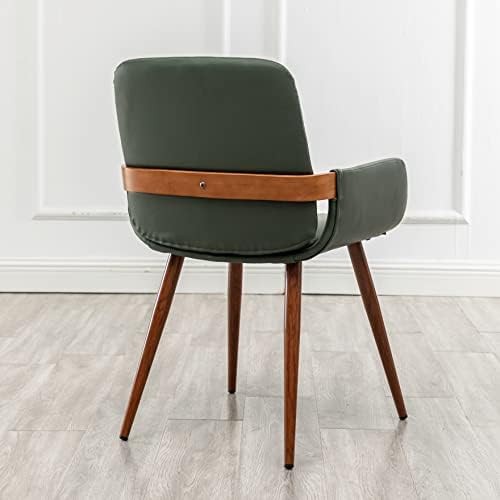 LUNLING Mid Century Modern Faux Leather Dining Chairs Set of 2, Green, Upholstered Seat, Metal Legs, Adjustable Foot for Kitchen Dining Room Desk Chairs