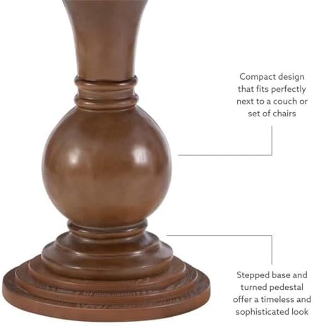 Pemberly Row Round Wood Accent Table, 26.5" High, Rustic Natural Finish, Pedestal Base, Compact Size for Living Room, Bedroom, or Bathroom Decor, Supports Up to 50 lbs