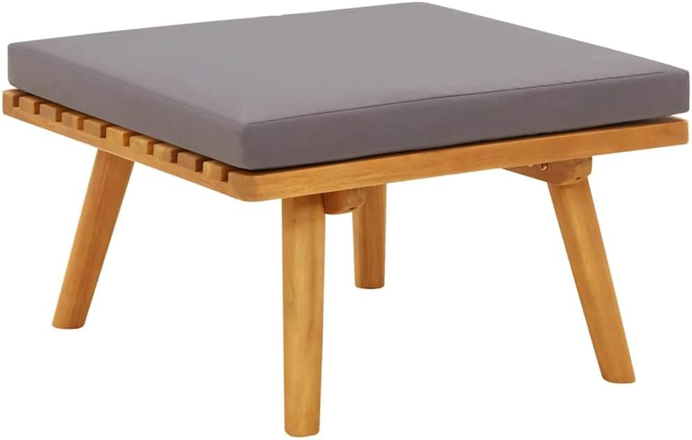 Solid Acacia Wood Footrest with Cushion 23.6x23.6x11.4 Inches, Garden Patio Ottoman for Outdoor Use, Easy Assembly