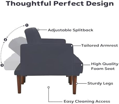 Furnify 71" Velvet Futon Sofa Bed, Versatile Loveseat Couch, Sleeper Sofa with Adjustable Backrest, Mid Century Modern Futon Couch for Small Space, Living Room, Office & Apartment, Velvet Fabric Grey
