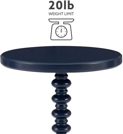 MAKLAINE Modern Transitional Round Spindle Side Table, 17 in Diameter, Navy Blue Painted Rubberwood, Sturdy Pedestal Base, Accent Table for Living Room, Entryway or Bedroom Use