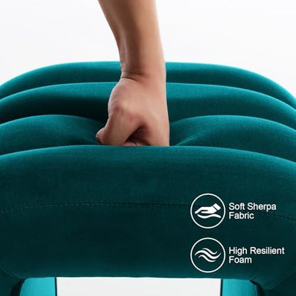 Flouki Velvet Ottoman Stools, Multifunctional Arch Ottomans, Makeup Vanity Stools, Ottomans for Bedroom, Dorm, Side Table Seat for Living Room, Entryway (Teal)
