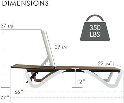 Kozyard Outdoor Chaise Lounge Chair, Full Flat Adjustable Patio Lounger with Aluminum Frame & Resin Legs, Textilene Fabric for Poolside, Backyard & Beach (Beige, Chair)