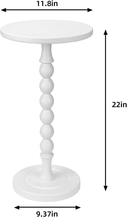 Round Side Table for Small Spaces, Drink Table with Oak Wood Pedestal, Modern End Table Nightstand for Living Room, Bedroom, Office, and Corners, Tool-Free Assembly, White