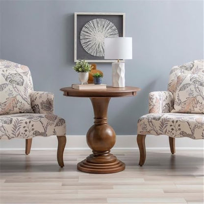 Pemberly Row Round Wood Accent Table, 26.5" High, Rustic Natural Finish, Pedestal Base, Compact Size for Living Room, Bedroom, or Bathroom Decor, Supports Up to 50 lbs