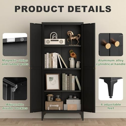65"H Kitchen Pantry Storage Cabinets with 2 Doors and 3 Adjustable Shelves, Tall Metal Storage Cabinet with Adjustable Feet, White Cupboard for Kitchen, Dining Room, Living Room and Bathroom