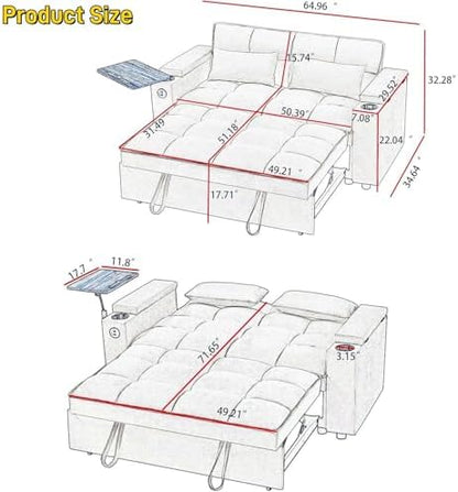 oaaktu ﻿ Large Size Convertible Sleeper Sofa Bed,Polka dot Velvet Pull Out Futon Couch with Storage handrails & Rotating Side Tables,Convertible Sofa Couch for Living Room,RV (Coffee)