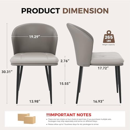 Modern Dining Chairs Set of 4, Faux Leather Upholstered Accent Chair with Metal Legs, Kitchen Side Chair with Comfortable Seat for Dining Room, Living Room, Bedroom, Light Grey