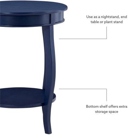 Pemberly Row Wood Accent Side Table, 18.25 x 18.25 x 24 in, Navy Blue Finish, Timber Wood and MDF, Cabriole Tapered Legs, Contemporary Design, Bottom Shelf for Storage, Functional for Living Room or