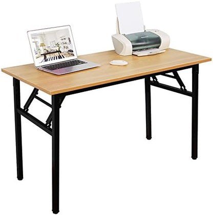 DlandHome 47 Inch Folding Computer Desk, Fully Assembled, Teak Black