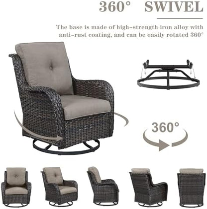 Belord Wicker Outdoor Furniture Patio Furniture Set - 6 Piece Patio Conversation Set with Swivel Rocker Chairs, Rattan Sofa, Ottomans and Coffee Table, Gray Cushion