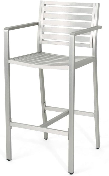 Saiveina Outdoor 29.50" Barstools with Rust-Proof Aluminum Frame, Set of 2, Silver