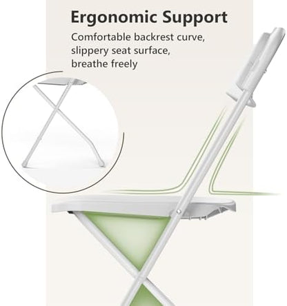 White Folding Chairs 2 Pack, Plastic Folding Chairs for Outside, Heavy Duty Foldable Chairs, Sturdy Metal Folding Chairs, 350 lbs Capacity, for Patio, Garden, Party