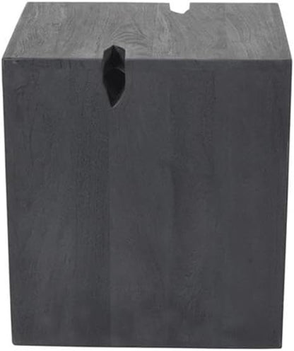 Pemberly Row 3-Piece Cocktail Table Set, Reclaimed Solid Wood, Ebony Gray Finish, Includes 1 Coffee Table and 2 End Tables, Mid-Century Modern Style, Unique Carvings for Living Room Decor