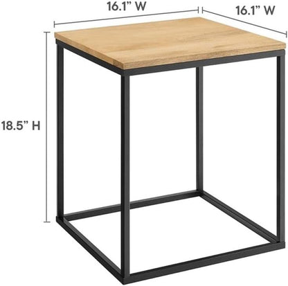 Pemberly Row Contemporary Square Wood and Metal Side Table, Solid Mango Wood Top, Powder-Coated Metal Frame, Oak Finish, 16.1 x 16.1 x 18.5 in, Non-Marking Floor Glides, Modern Accent Table for