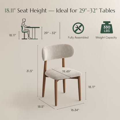 POVISON Modern Dining Chairs Set of 4, Armless Cotton Linen Dining Chair Set with Sackcloth Cushions and Dark Walnut-Coloured Ash Wood, Pre-Assembled Design