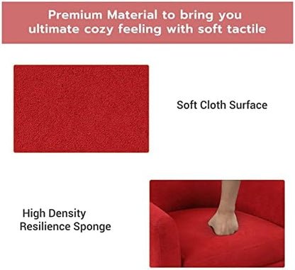 INZOY Modern Accent Chair with Ottoman for Small Space, Club Chair with Ottoman Set, Comfy Fabric Barrel Reading Chairs for Living Room Bedroom, Round Reading Chair with Foot Rest, Red