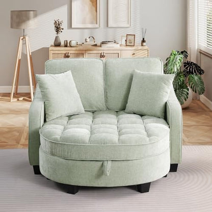 Oversized Chaise Lounge Chair Indoor with Adjustable Backrest, Chenille Tufted Comfy Loveseat Sofa Chair with Ottoman, Fluffy Recliner Sofa, Convertible Sleeper Couch Bed for Living Room(51"W, Cyan)