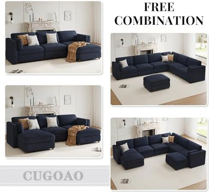 Oversized Cloud Sleeper Couch 9 Seater Modular Sectional Sofa Blue | Modern Chenille Wide Deep Seat Sofa Bed, Comfy Luxury Couches for Living Room, Bedroom, Apartment, No Tool Assembly