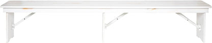 Flash Furniture Hercules Commercial Grade Farmhouse 3 Leg Bench - Solid Pine Foldable Bench with Seating for 4 - 8'x12" - Antique Rustic White