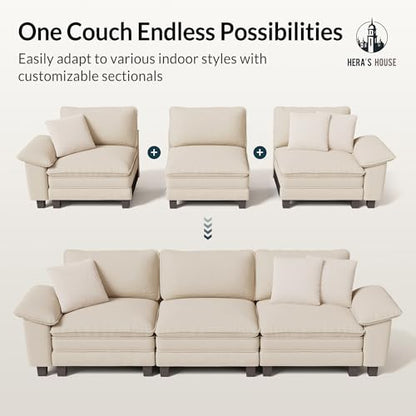 HERA'S HOUSE 3-Seat L Shaped Modular Cloud Couch Sectional Sofa Ottoman