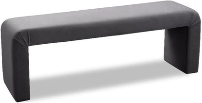 Meridian Furniture Minimalist Collection Modern | Contemporary Velvet Upholstered Bench, 53" W x 14.75" D x 18.25" H, Grey