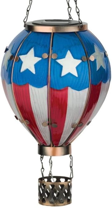 Regal Art & Gift Hot Air Balloon Solar Lantern – Hanging Solar-Powered LED Lights, Waterproof Portable Decorative Outdoor Lamp Made of Metal & Glass for Garden, Patios & Pathway – Americana (Large)