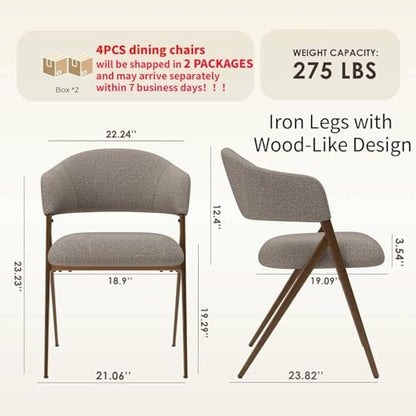 COLAMY Dining Chairs Set of 4, Mid Century Modern Dining Room Kitchen Dinner Chairs with Iron Legs, Open Back and Padded Seat, for Living Room/Bedroom/Restaurant/Cafe, Taupe